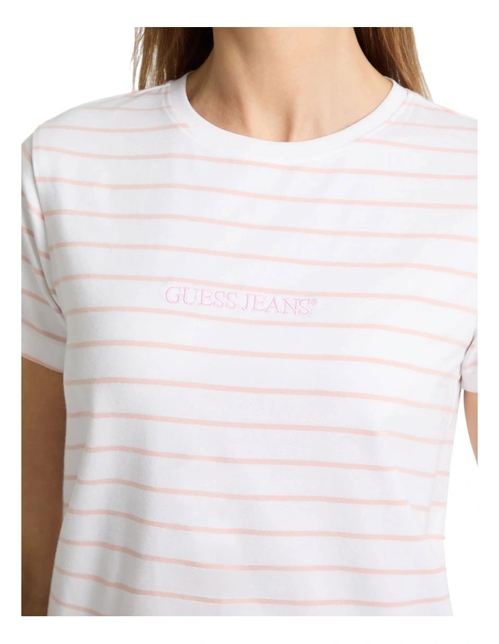 Short Sleeve Crew Neck Regular Yarn-dyed Striped Tee in Pink image 3