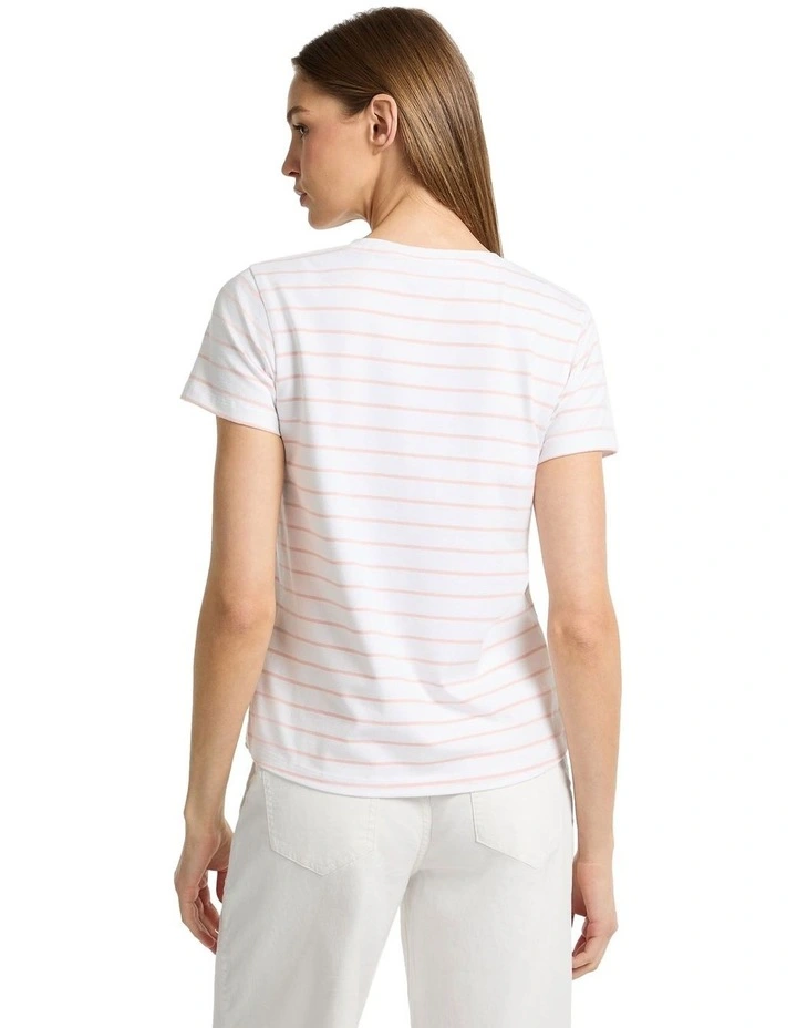 Short Sleeve Crew Neck Regular Yarn-dyed Striped Tee in Pink image 4