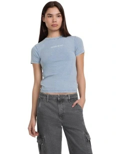 Short Sleeve Crew Neck Slim Logo Print Tee in Blue