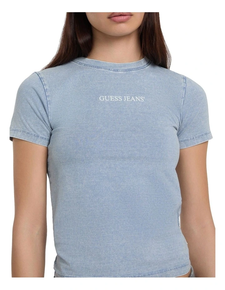 Short Sleeve Crew Neck Slim Logo Print Tee in Blue image 3