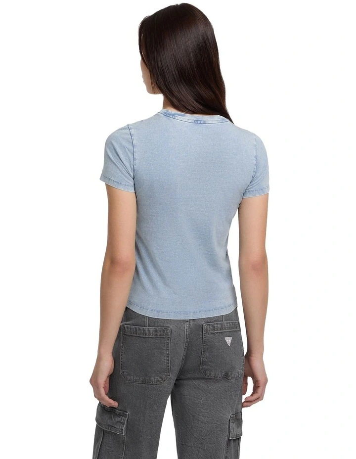 Short Sleeve Crew Neck Slim Logo Print Tee in Blue image 4
