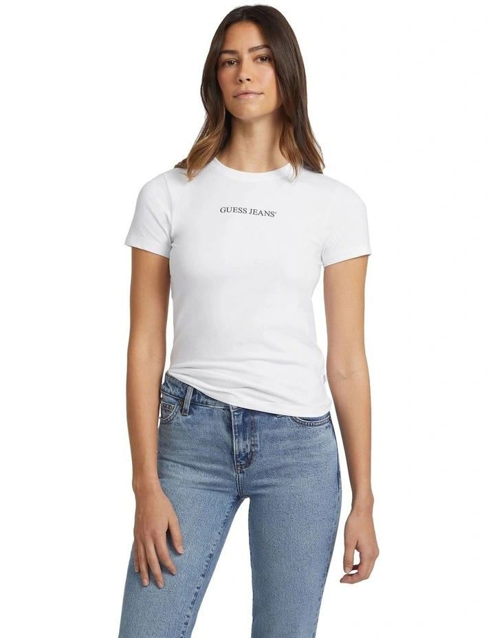 Short Sleeve Crew Neck Slim Logo Print Tee in White image 1