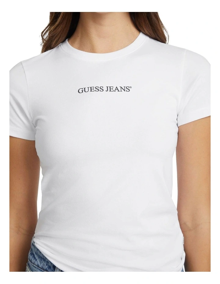 Short Sleeve Crew Neck Slim Logo Print Tee in White image 2