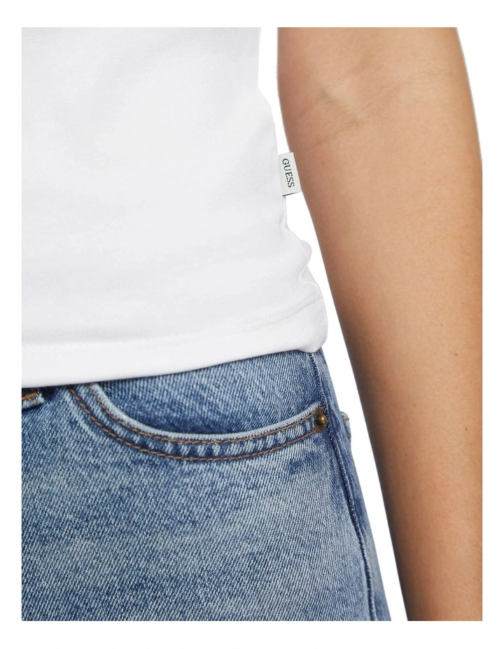Short Sleeve Crew Neck Slim Logo Print Tee in White image 4