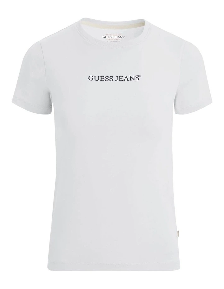 Short Sleeve Crew Neck Slim Logo Print Tee in White image 6