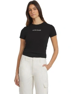 Short Sleeve Crew Neck Slim Logo Print Tee in Black