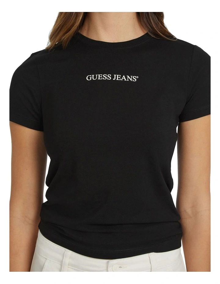 Short Sleeve Crew Neck Slim Logo Print Tee in Black image 2