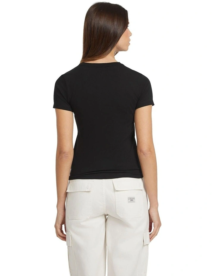 Short Sleeve Crew Neck Slim Logo Print Tee in Black image 5