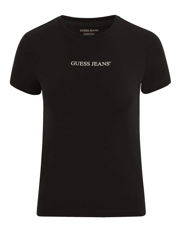 Short Sleeve Crew Neck Slim Logo Print Tee in Black image 6