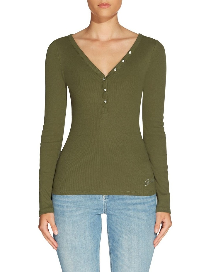 Long Sleeve V Neck Logo Henley Tee 