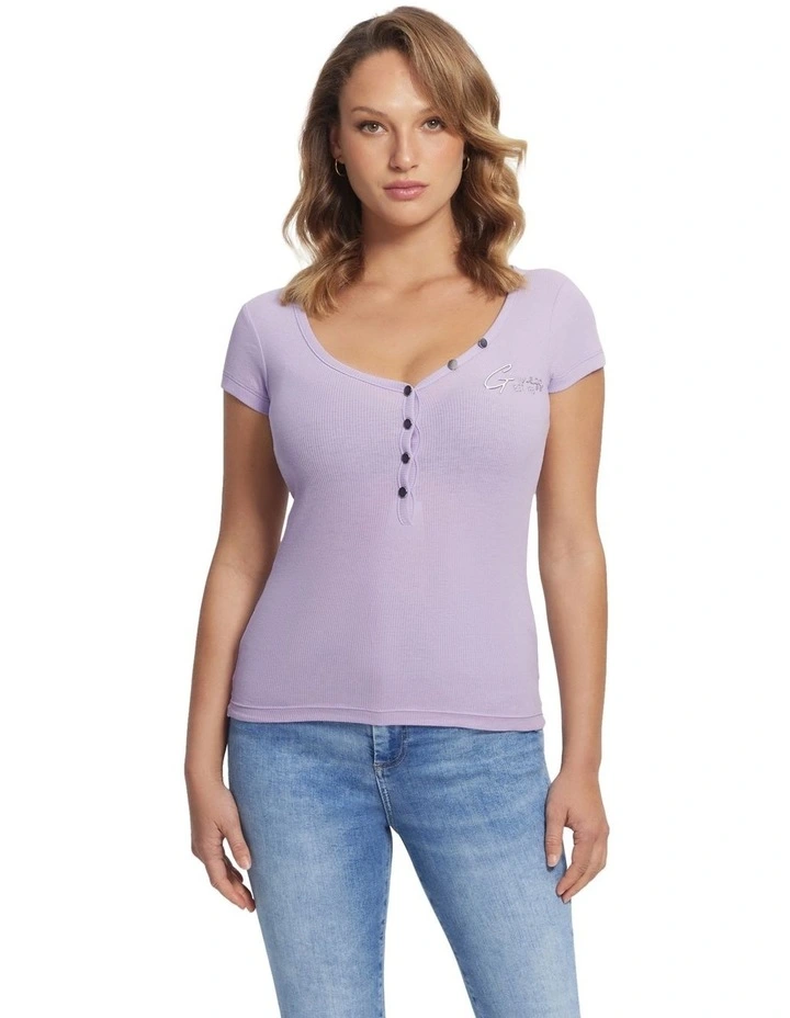 Short Sleeve Henley Olympia Top in Purple image 1