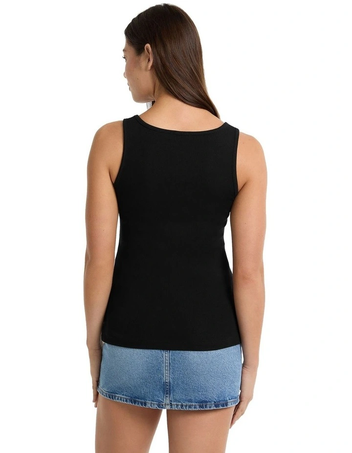 Slim Rib Embroided Tank Top in Black image 4
