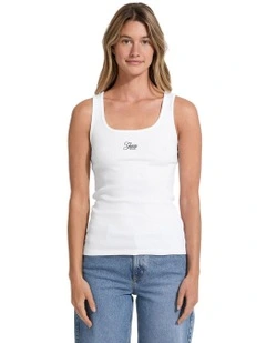 Slim Rib Embroided Tank Top in White