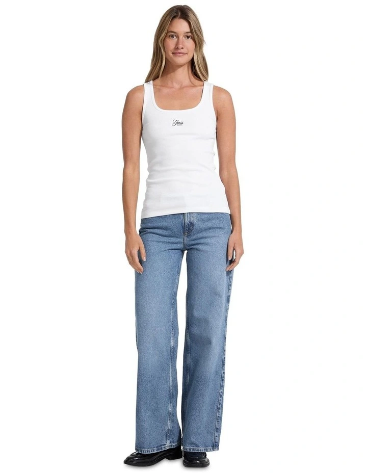 Slim Rib Embroided Tank Top in White image 2