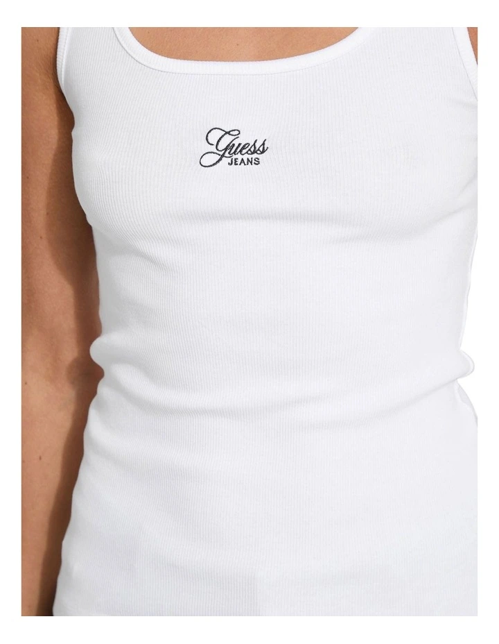Slim Rib Embroided Tank Top in White image 3