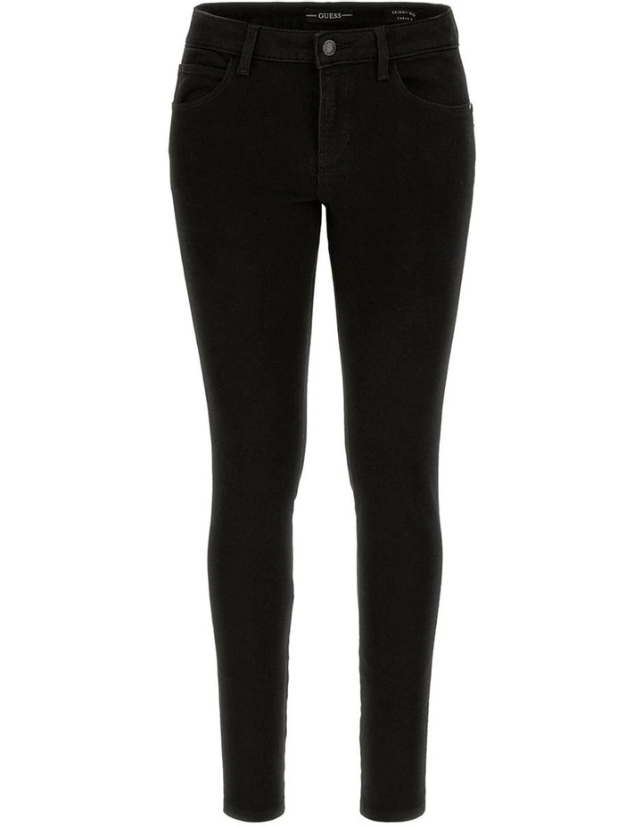 Pantaloni Donna Guess Curve X Ponte Skinny Fit, Vita Media, Dettaglio Bottone Glitter, Nero, Lunghezza Cavallo 66 Cm, Apertura Gamba 22,9 Cm
