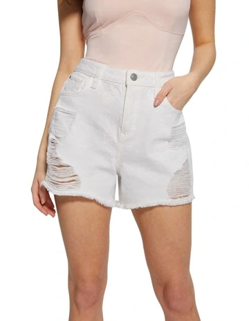 Relaxed Midi Shorts in Pure White Multi