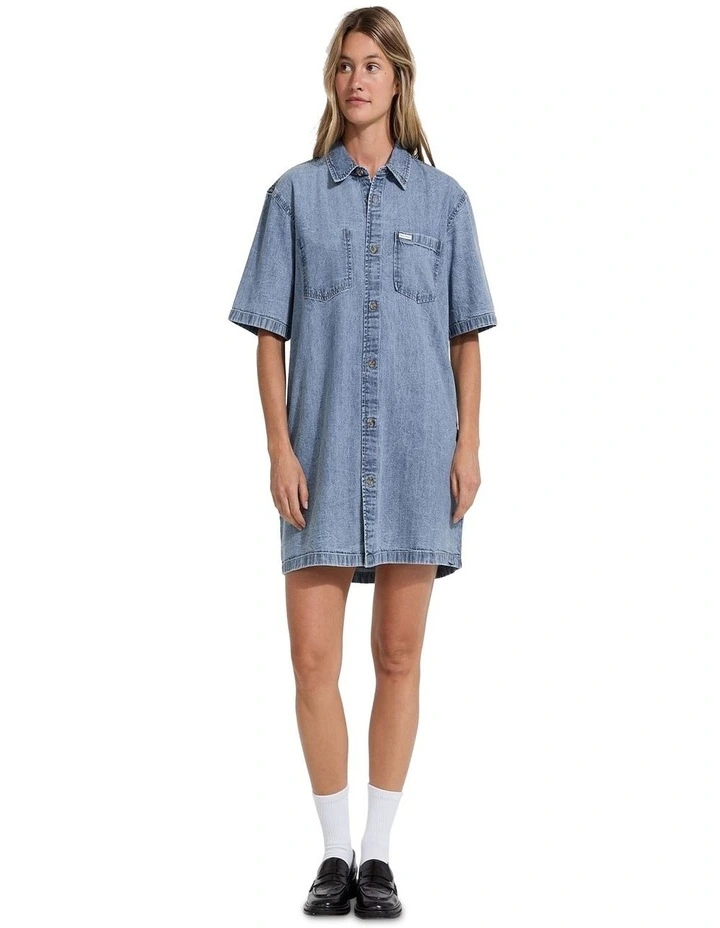 Short Sleeve Dress in Mid Wash image 1