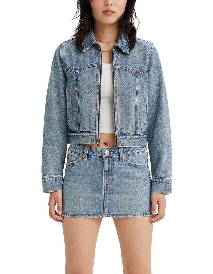 Slim Zip Trucker Jacket in Zippers Up Denim