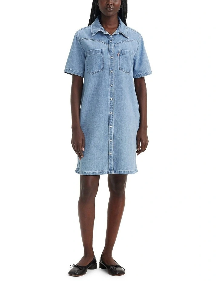 Louisa Short-Sleeve Denim Dress in Twisted Words image 1