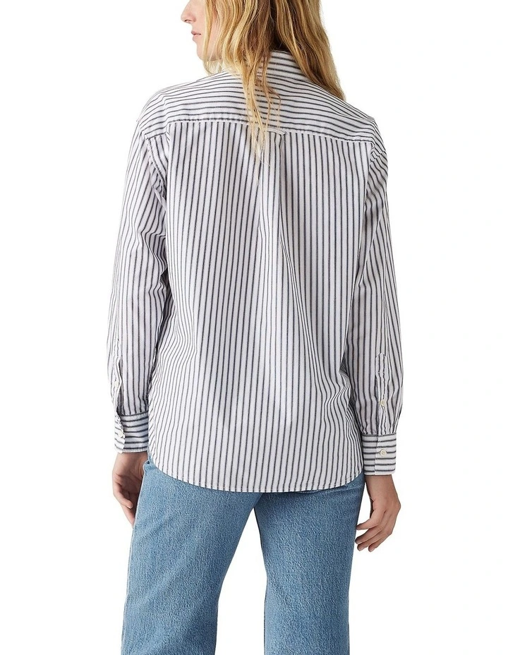 Harlie Boyfriend Stripe Shirt in Navy image 2