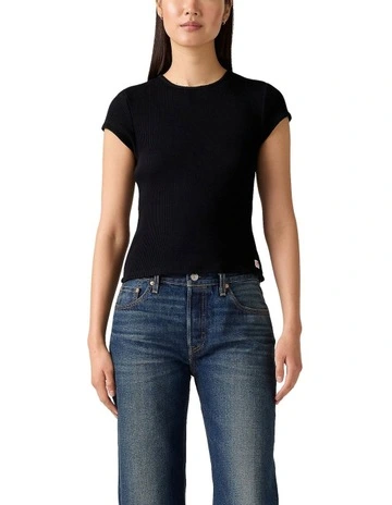 Dry Goods Waffle Cap-Sleeve Tee in Anthracite Night