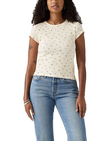 Dry Goods Waffle Cap-Sleeve Tee in Gardenia