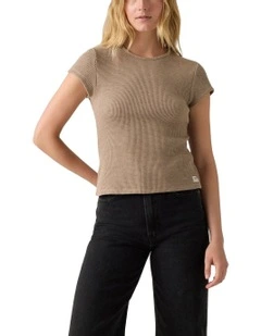 Dry Goods Waffle Cap-Sleeve Tee in Taupe Gray