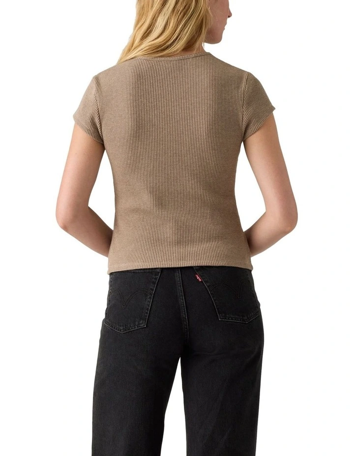 Dry Goods Waffle Cap-Sleeve Tee in Taupe Gray image 2
