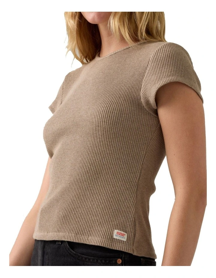 Dry Goods Waffle Cap-Sleeve Tee in Taupe Gray image 3