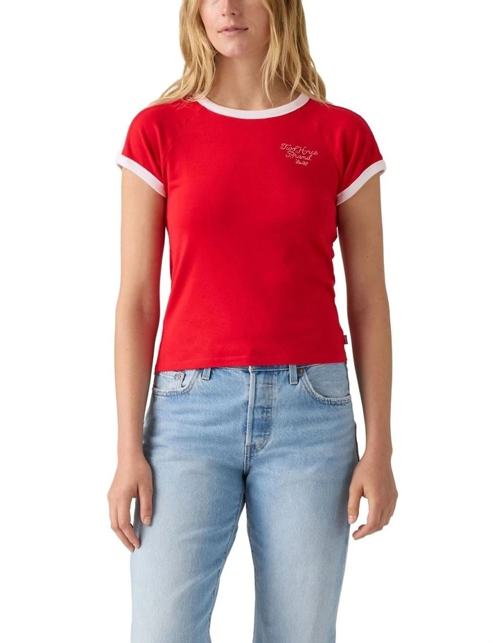 Graphic Riley Raglan Tee in True Red image 1