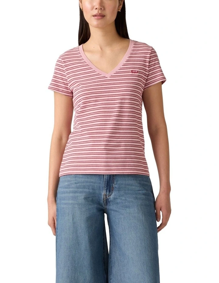 Perfect V-Neck T-Shirt in Clara Stripe Zephyr image 1