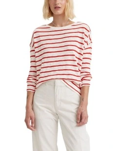 Margot Long-Sleeve T-shirt in Saint Stripe Scarlet
