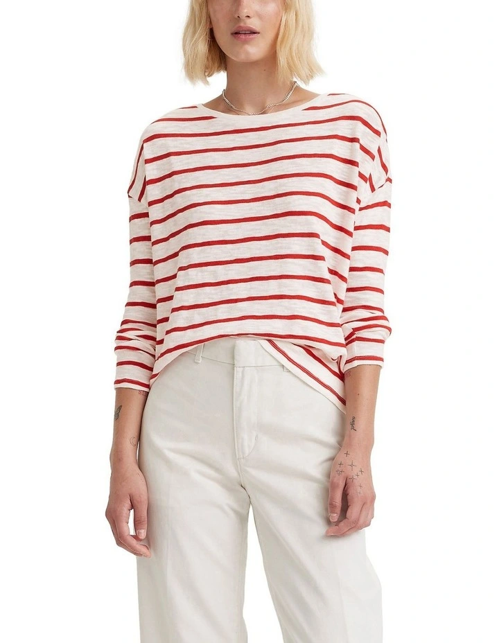 Margot Long-Sleeve T-shirt in Saint Stripe Scarlet image 1