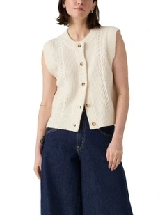 Ines Cable Sweater Vest in Whisper White