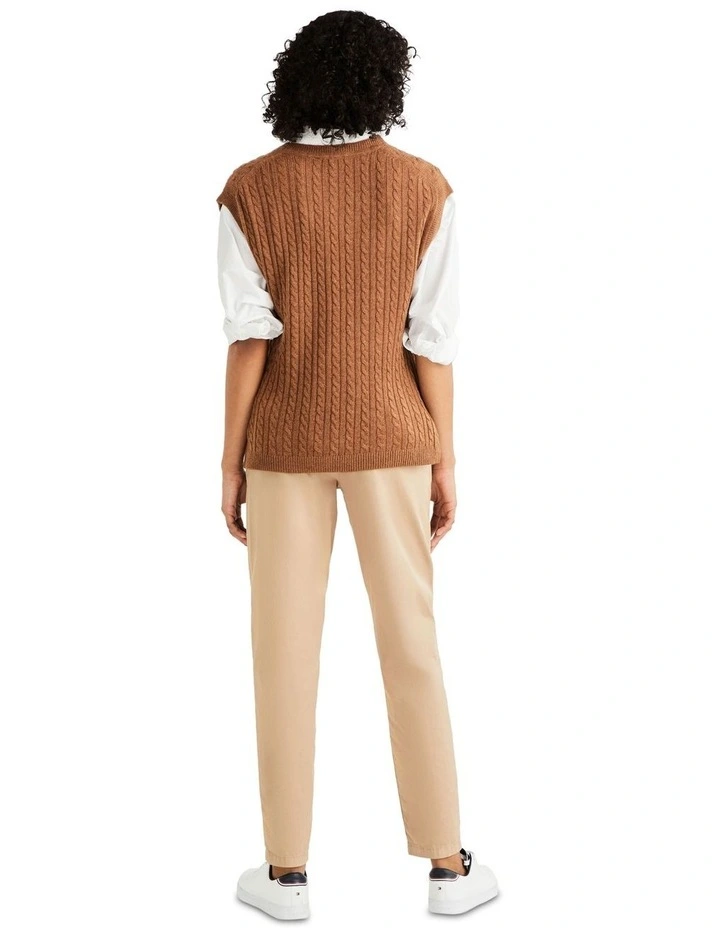 Soft Wool Cable Vest in Natural Cognac image 2