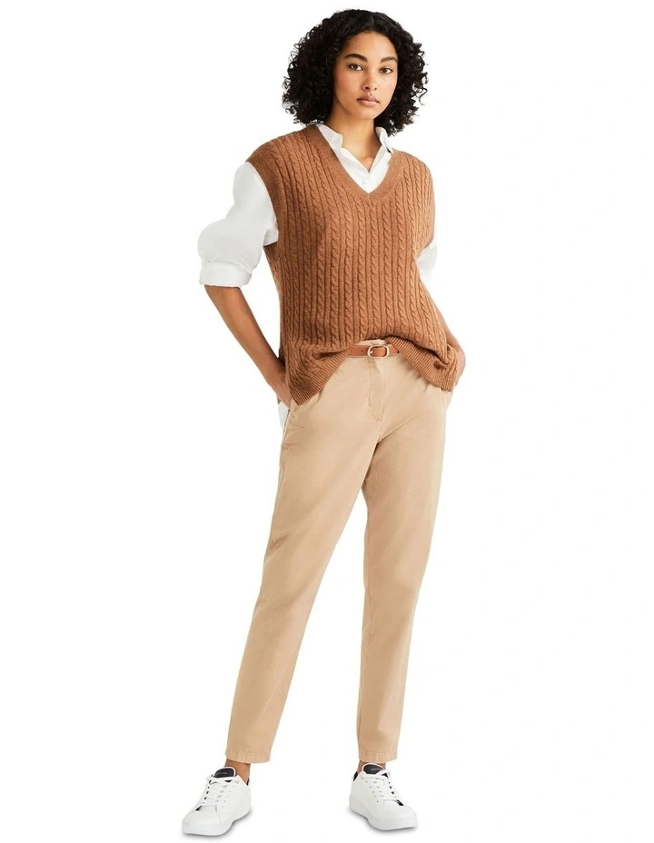 Soft Wool Cable Vest in Natural Cognac image 4