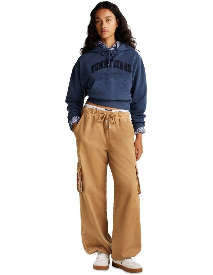Boxy Garment-Dyed Cropped Hoodie in Navy image 3