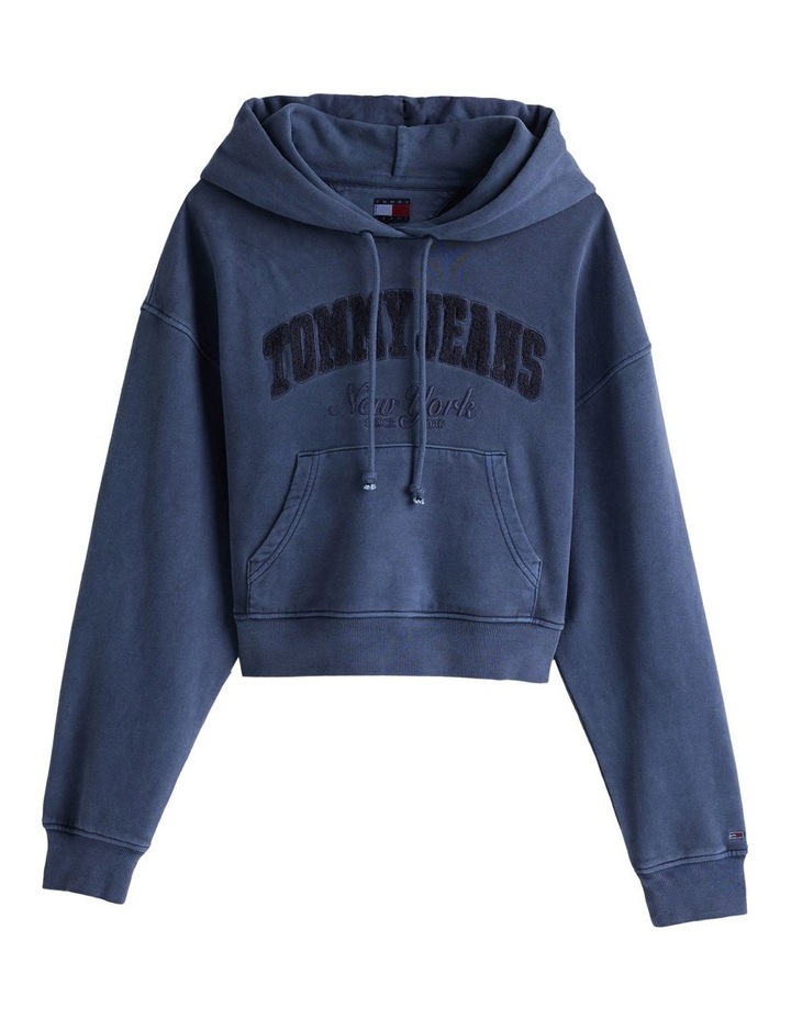 Boxy Garment-Dyed Cropped Hoodie in Navy image 5