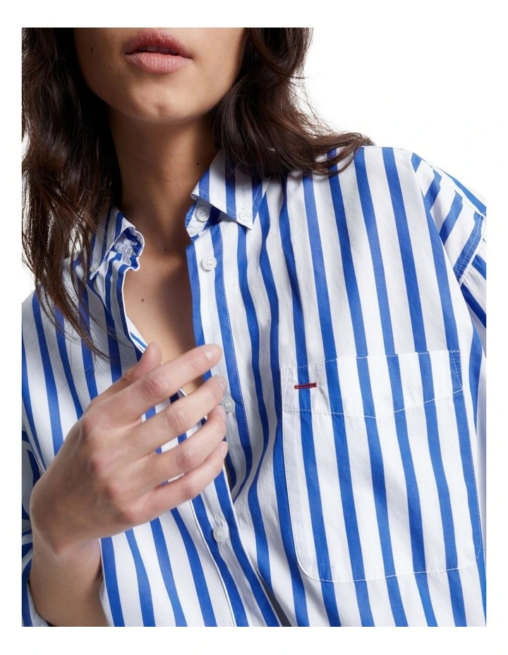 Tommy hilfiger women's blue and white striped shirt cheap