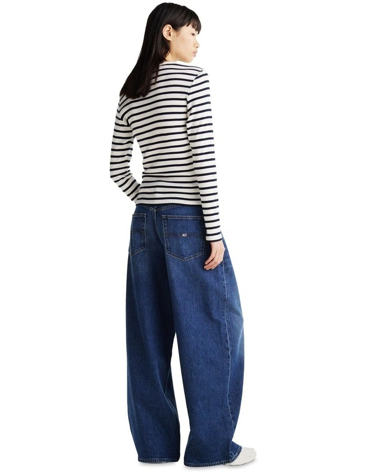 Ribbed Long Sleeve Slim T-shirt in Multi image 4