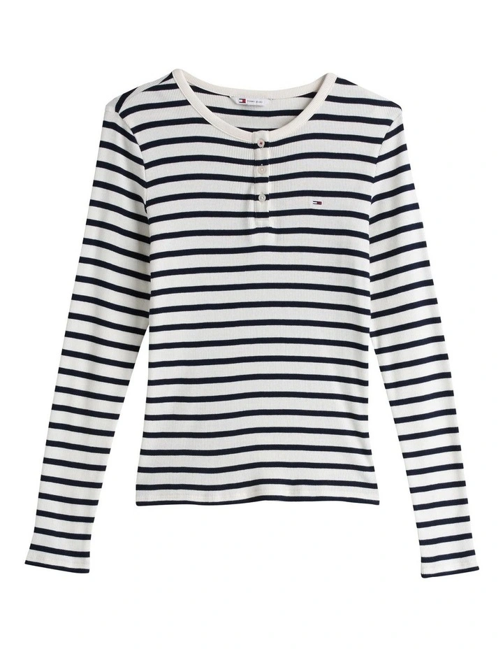 Ribbed Long Sleeve Slim T-shirt in Multi image 5