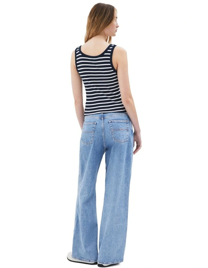 Ribbed Scoop Neck Slim Tank Top in Navy Stripe image 4