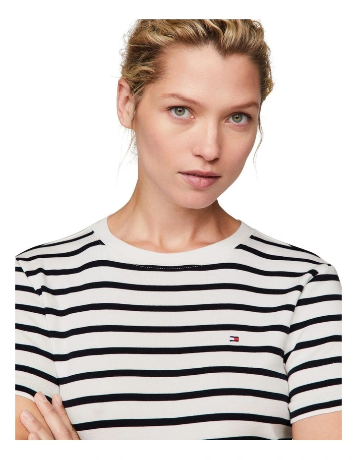 New Slim Cody Crew Neck Short Sleeves T-Shirt in Breton Ecru/Desert image 4