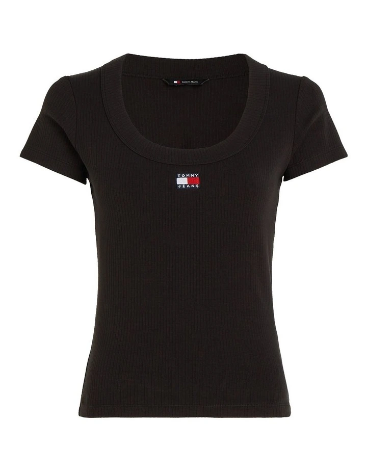 Badge Slim Fit Ribbed T-Shirt in Black image 5