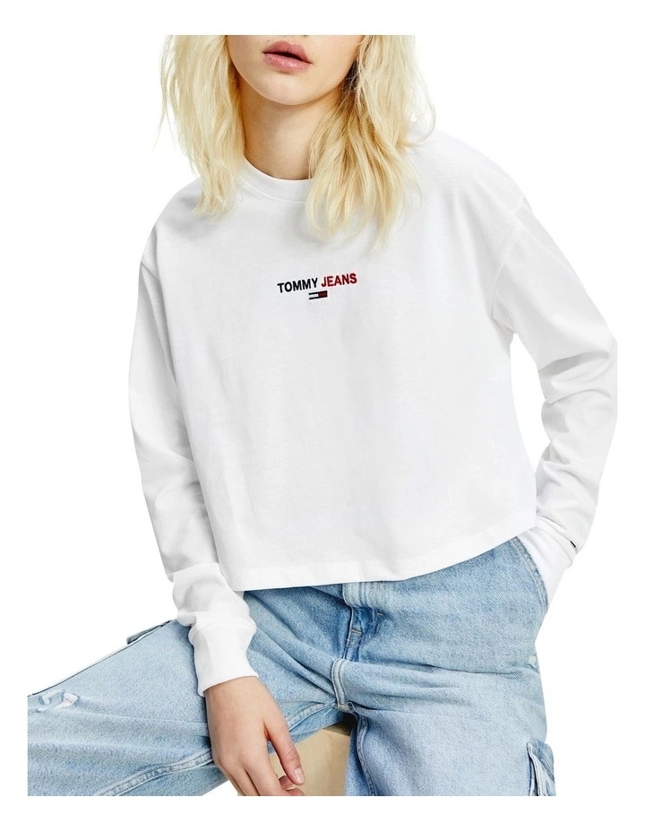 Tommy Jeans Linear Logo Long Sleeve Tee White | MYER