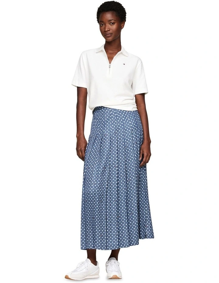 Foulard Flag Print Pleated Midi Skirt in Blue image 4