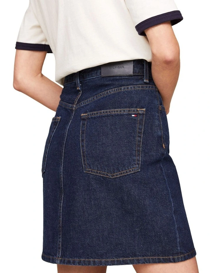 High Rise Button-Thru Denim Mini Skirt in Blue image 3