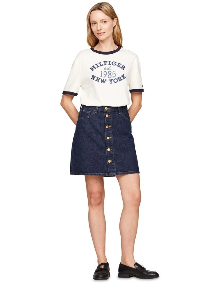 High Rise Button-Thru Denim Mini Skirt in Blue image 4