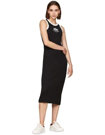 Slim Rib Midi Monotype Dress in Black